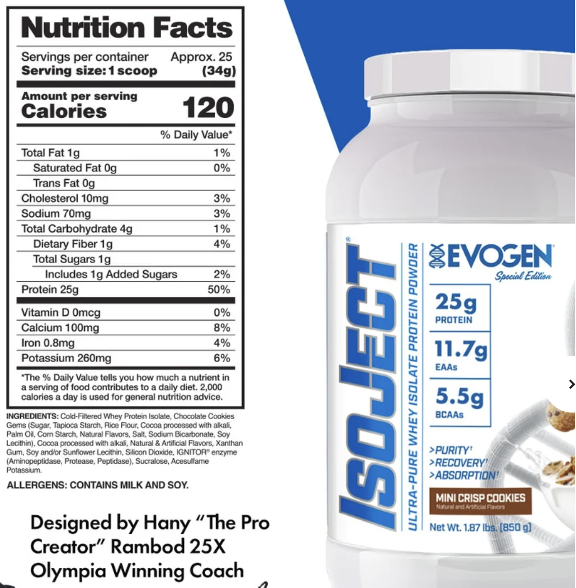 Proteína Isoject Ultra Pura Whey Isolate Powder sabor Mini Crisp Cookies25 servidas - Imagen 2